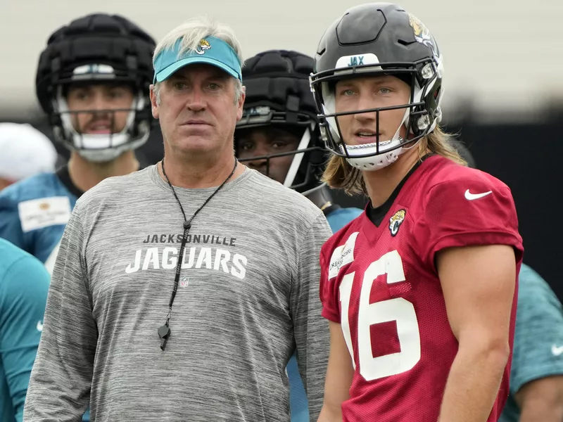 Jacksonville Jaguars head coach Doug Pederson and quarterback Trevor Lawrence