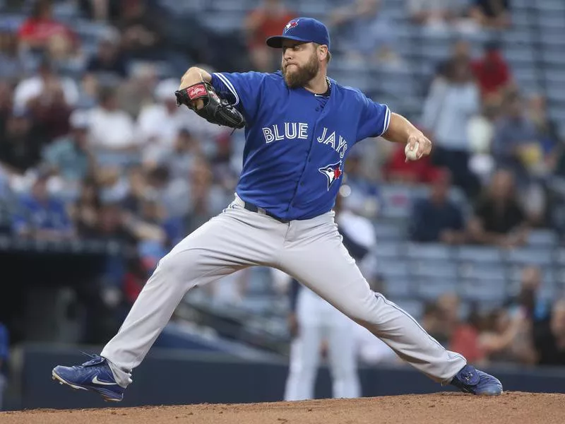 Toronto Blue Jays starting pitcher Mark Buehrle works in first inning