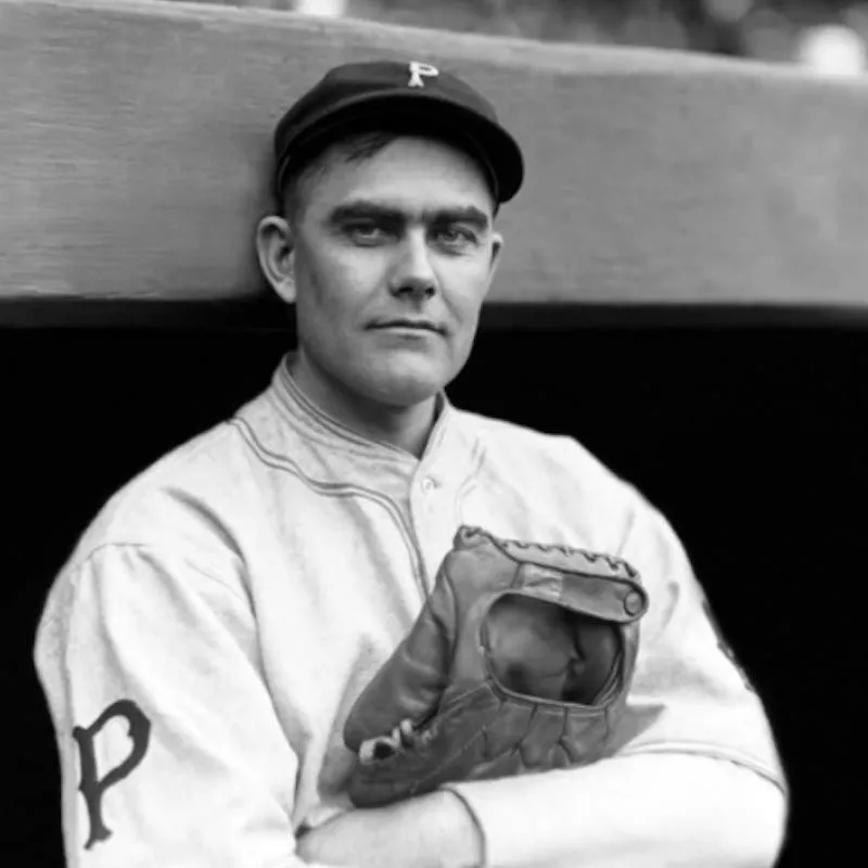 Babe Adams posing by dugout