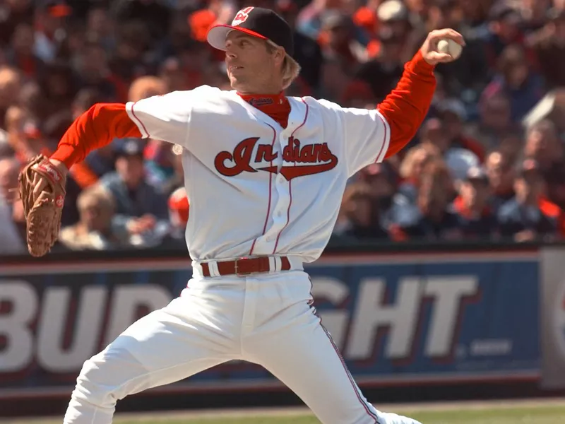 Mark Langston pitches for Cleveland Indians